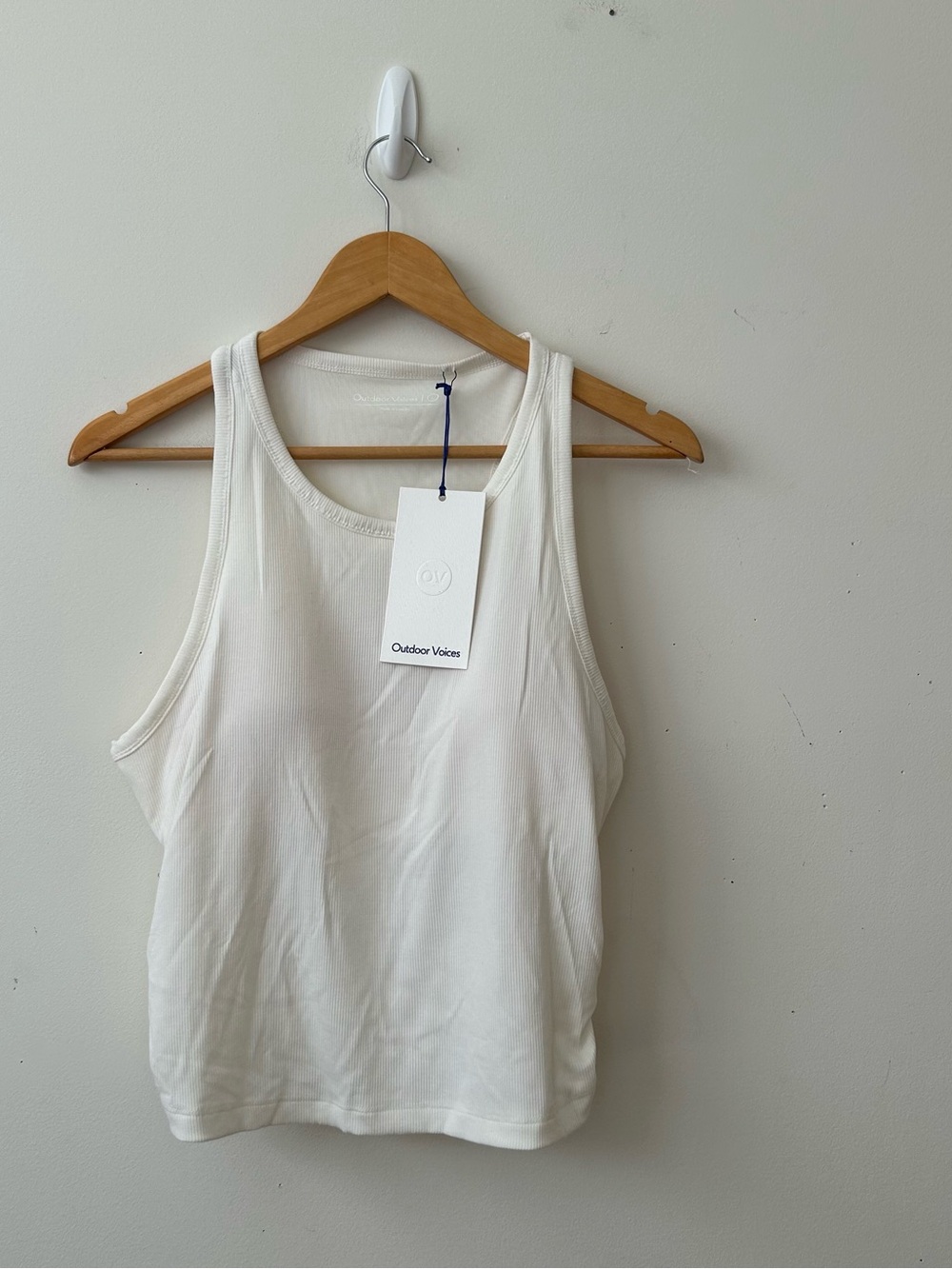 Outdoor Voices Rib Knit Sports Bra White L inner Shelf Bra Removable Cups
